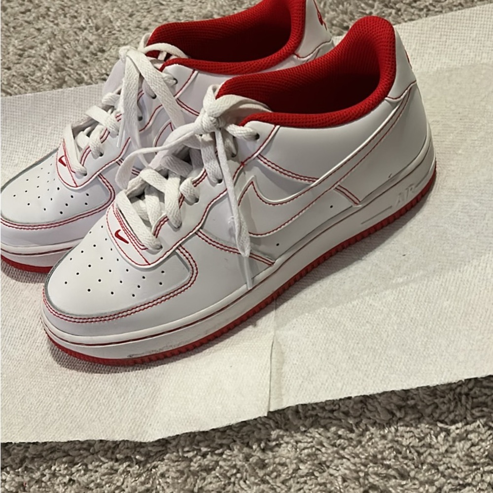Nike White and Red Low-Top Air Force Ones